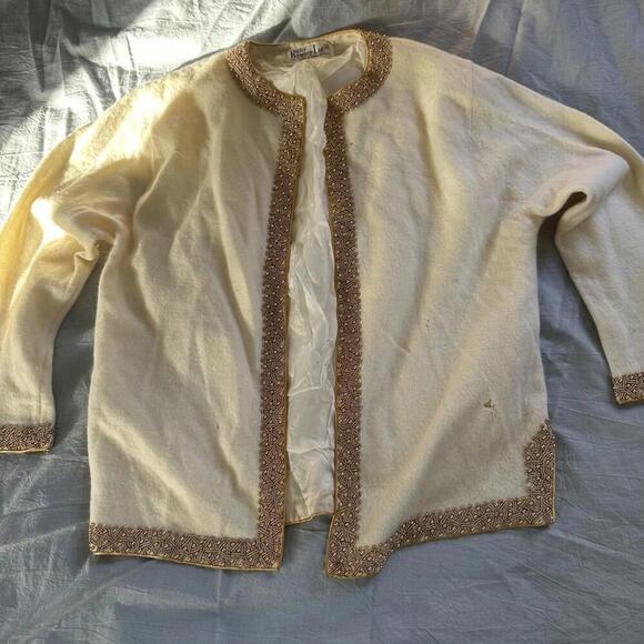 VTG Ruby Ramsey Lt Womens Lined Beaded Sweater Hong Kong Sz 38Hook Closure READ - Picture 1 of 6